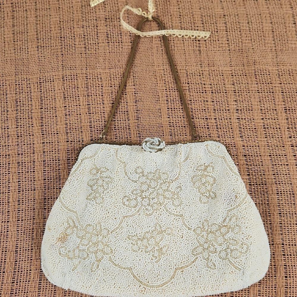 Michael Swiss Cream Beaded Women's Purse Made in France